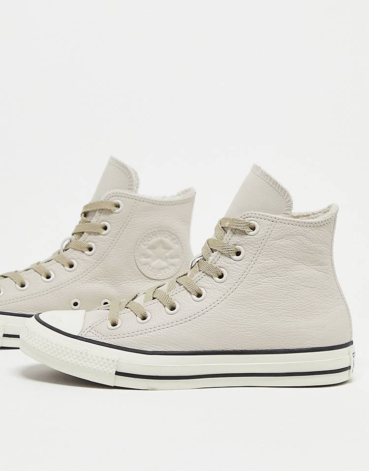 Converse Chuck Taylor All Star Hi leather sneakers with faux fur lining in sand beige